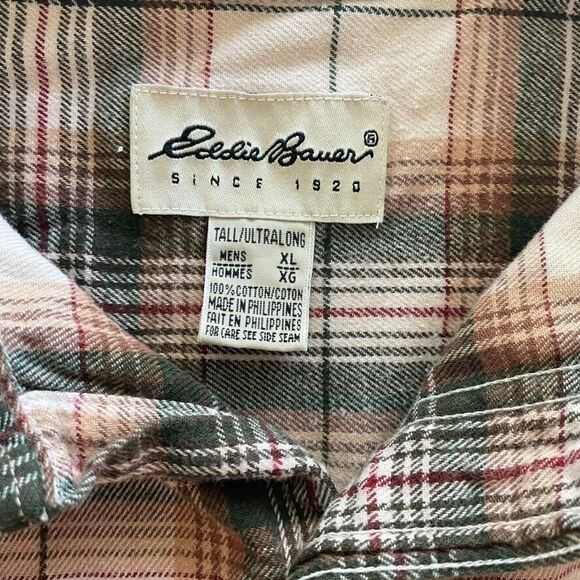 VTG 90s Eddie Bauer Double Pocket Plaid Flannel Button Shirt XL Tall Outdoors - Picture 4 of 12